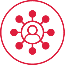 An icon representing block chain IOT and data science . Red dotes connected with red lines corcle with red dotes