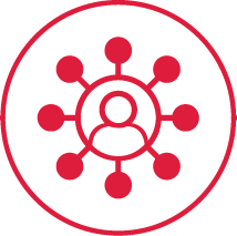 An icon representing block chain IOT and data science . Red dotes connected with red lines corcle with red dotes